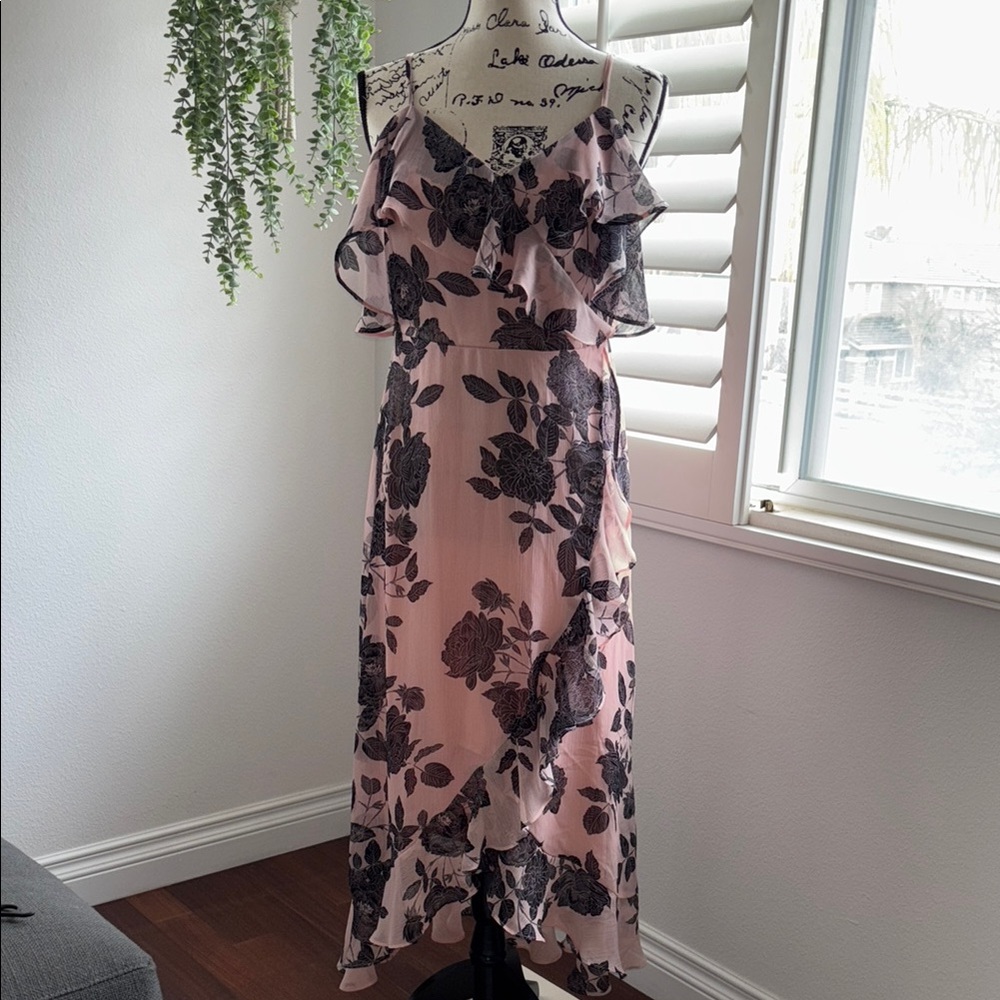 Floral Pink and Black Ruffle Dress